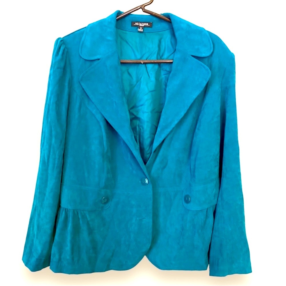 Beautiful Cropped Teal Faux Suede Jacket, 1X